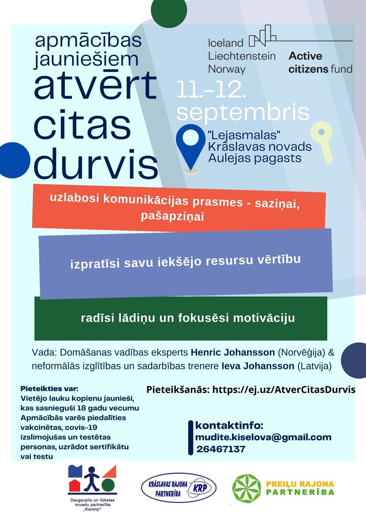Aicinām jauniešus uz apmācībām “ATVĒRT CITAS DURVIS”